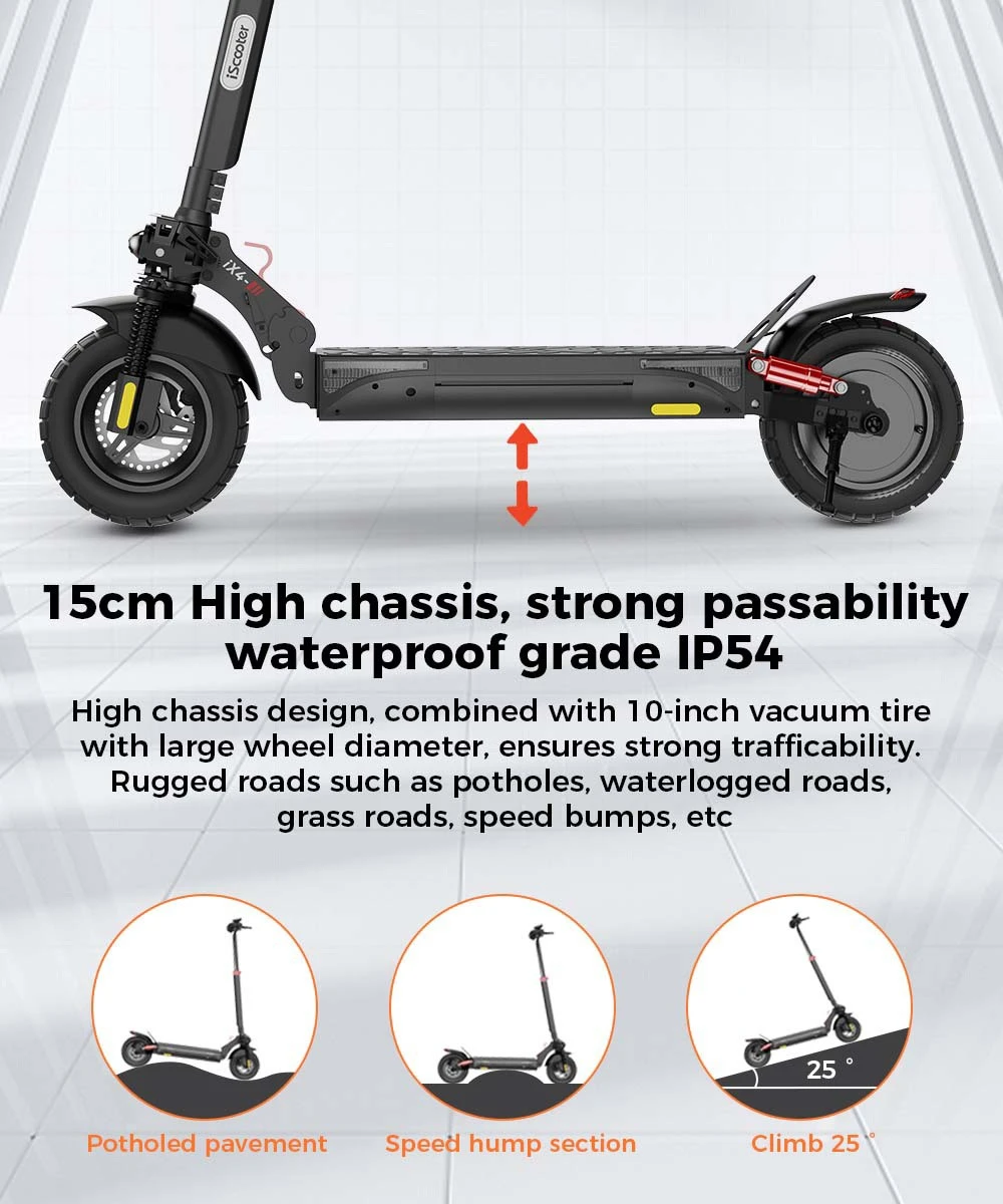 iScooter IX4 Electric Scooter 10'' Honeycomb Tires 800W Motor 45km/h Max Speed 48V 15Ah Battery 40-45km Range App Control